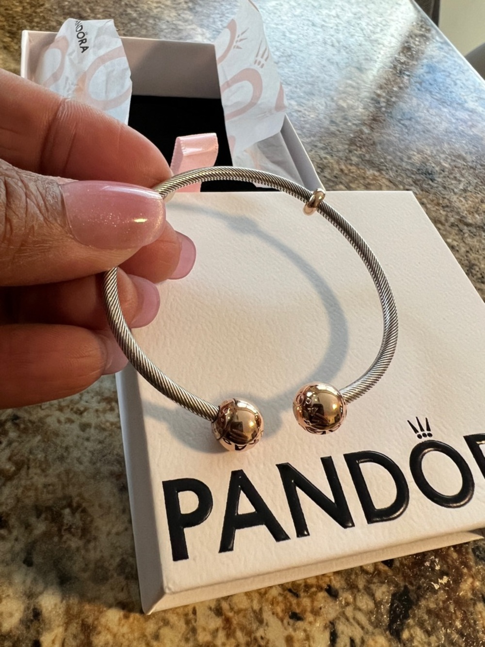 RETIRED! Pandora Cable Bracelet with Rose Gold End Caps